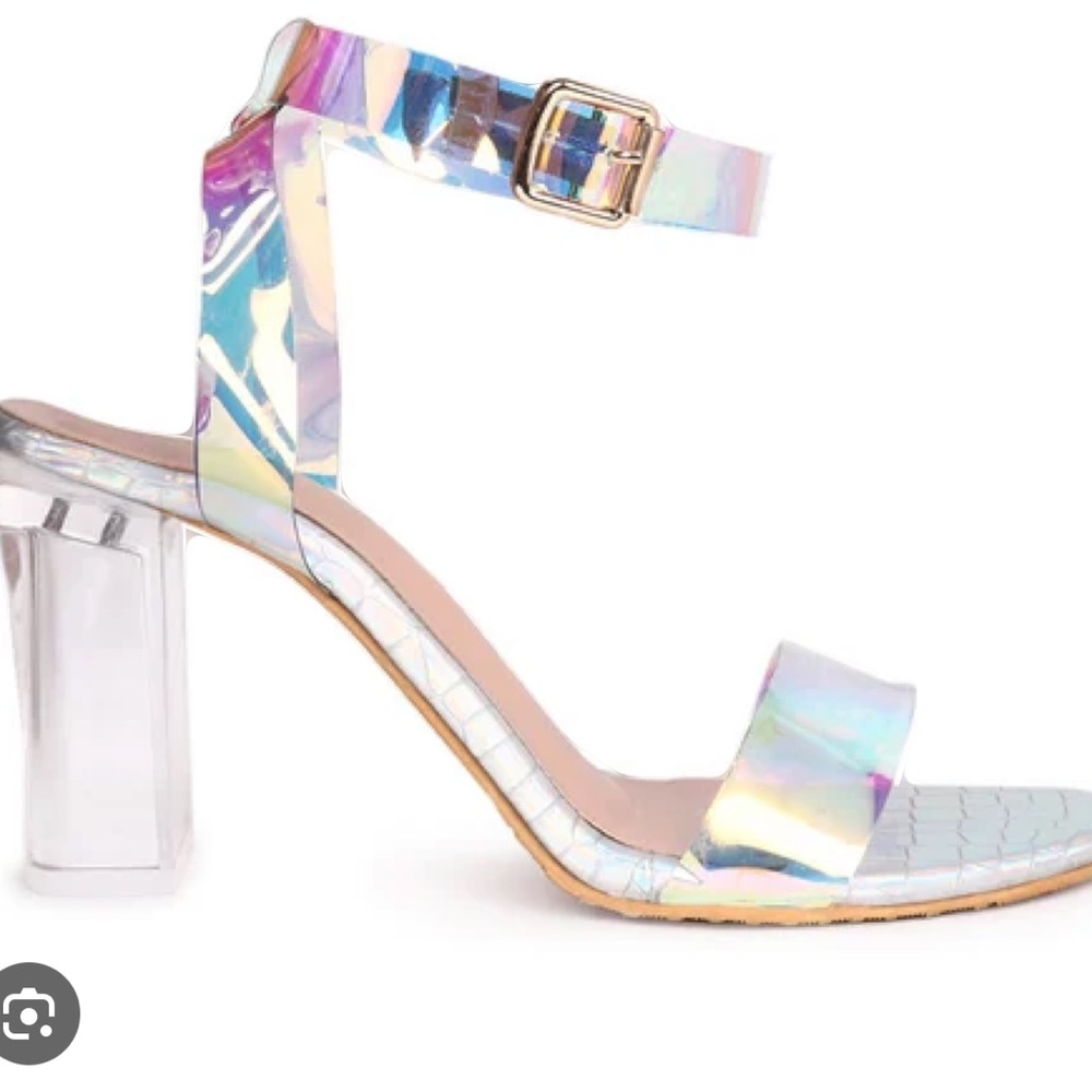 Clear, iridescent heels 4”. Ego Brand. Size 8
